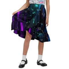 Abstract Building City 3d Kids  Ruffle Flared Wrap Midi Skirt by Jancukart