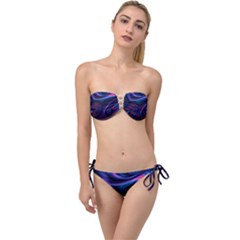 Purple Blue Swirl Abstract Twist Bandeau Bikini Set by Jancukart