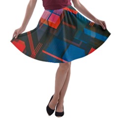 Minimalist Abstract Shaping  Abstract Digital Art A-line Skater Skirt by Jancukart
