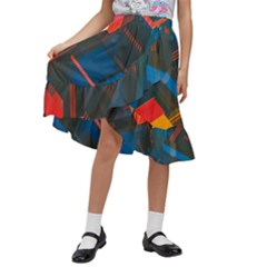 Minimalist Abstract Shaping  Abstract Digital Art Kids  Ruffle Flared Wrap Midi Skirt by Jancukart