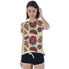 Watermelon Pattern Slices Fruit Short Sleeve Open Back Tee by Semog4