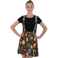 Christmas Seamless Pattern Velvet Suspender Skater Skirt by Semog4