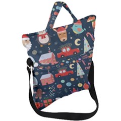 Vector Set Cute Christmas Elements Santa-penguin Deer Bear Fox Owl Trees Snowman Bird Angel More Fold Over Handle Tote Bag by Semog4