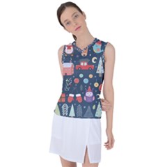 Vector Set Cute Christmas Elements Santa-penguin Deer Bear Fox Owl Trees Snowman Bird Angel More Women s Sleeveless Sports Top by Semog4