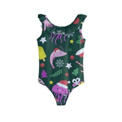 Colorful Funny Christmas Pattern Kids  Frill Swimsuit by Semog4