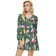 Colorful Funny Christmas Pattern Tiered Long Sleeve Mini Dress by Semog4