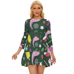 Colorful Funny Christmas Pattern Long Sleeve Babydoll Dress by Semog4
