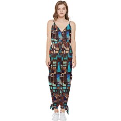 Stained Glass Mosaic Abstract Sleeveless Tie Ankle Chiffon Jumpsuit by Semog4