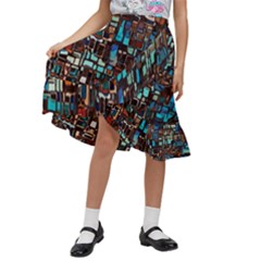 Stained Glass Mosaic Abstract Kids  Ruffle Flared Wrap Midi Skirt by Semog4