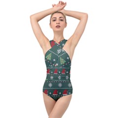 Beautiful Knitted Christmas Pattern Cross Front Low Back Swimsuit by Semog4