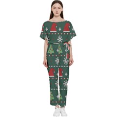 Beautiful Knitted Christmas Pattern Batwing Lightweight Chiffon Jumpsuit by Semog4