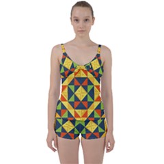 Background Geometric Color Tie Front Two Piece Tankini by Semog4