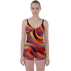 Abstract Colorful Background Wavy Tie Front Two Piece Tankini by Semog4