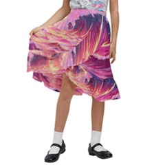 Wave Waves Ocean Sea Kids  Ruffle Flared Wrap Midi Skirt by Ravend
