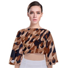 Abstract Camouflage Pattern Tie Back Butterfly Sleeve Chiffon Top by Jack14