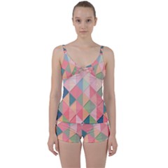 Background Geometric Triangle Tie Front Two Piece Tankini by Semog4