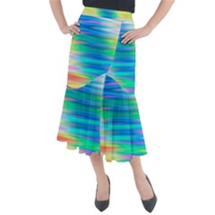 Wave Rainbow Bright Texture Midi Mermaid Skirt by Semog4