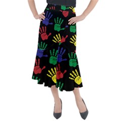 Handprints-hand-print-colourful Midi Mermaid Skirt by Semog4