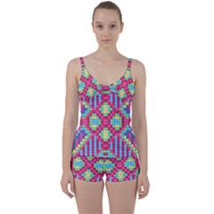 Checkerboard-squares-abstract---- Tie Front Two Piece Tankini by Semog4