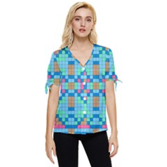 Checkerboard-squares-abstract Bow Sleeve Button Up Top by Semog4