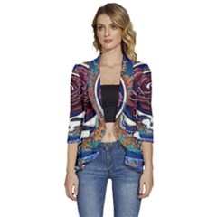 Grateful Dead Skull Rose Women s 3/4 Sleeve Ruffle Edge Open Front Jacket by Semog4