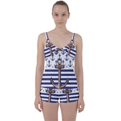 Anchor Background Design Tie Front Two Piece Tankini by Semog4