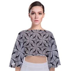Abstract Seamless Pattern Tie Back Butterfly Sleeve Chiffon Top by Semog4