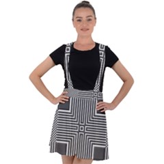 Construction Background Geometric Velvet Suspender Skater Skirt by Semog4