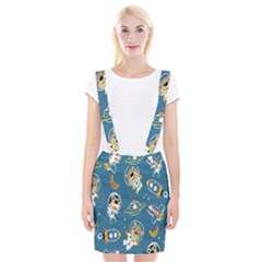 Seamless Pattern Funny Astronaut Outer Space Transportation Braces Suspender Skirt by Semog4
