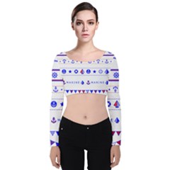 Marine Nautical Clip Art Velvet Long Sleeve Crop Top by Salman4z