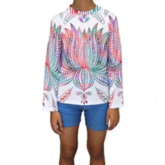 Lotus Feathers Boho Watercolor Kids  Long Sleeve Swimwear by Salman4z