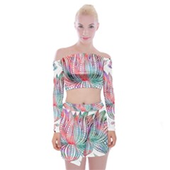 Lotus Feathers Boho Watercolor Off Shoulder Top With Mini Skirt Set by Salman4z