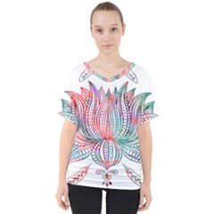 Lotus Feathers Boho Watercolor V-neck Dolman Drape Top by Salman4z