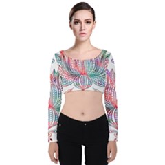 Lotus Feathers Boho Watercolor Velvet Long Sleeve Crop Top by Salman4z