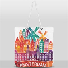 Vector Graphics Amsterdam Silhouette Full Print Rope Handle Tote (large) by Salman4z