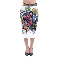 Mural Graffiti Paint Velvet Midi Pencil Skirt by Salman4z
