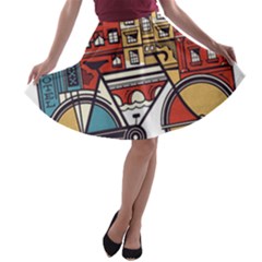 Amsterdam Graphic Design Poster Illustration A-line Skater Skirt by Salman4z