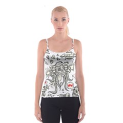 Drawing Clip Art Hand Painted Abstract Creative Space Squid Radio Spaghetti Strap Top by Salman4z