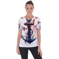 Anchor Watercolor Painting Tattoo Art Anchors And Birds Shoulder Cut Out Short Sleeve Top by Salman4z