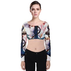 Anchor Watercolor Painting Tattoo Art Anchors And Birds Velvet Long Sleeve Crop Top by Salman4z