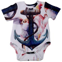 Anchor Watercolor Painting Tattoo Art Anchors And Birds Baby Short Sleeve Bodysuit by Salman4z
