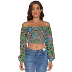 Background Texture Paisley Pattern Long Sleeve Crinkled Weave Crop Top by Salman4z
