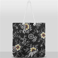 White And Yellow Floral And Paisley Illustration Background Full Print Rope Handle Tote (large) by Salman4z