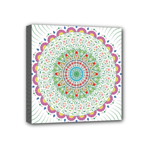 Flower Abstract Floral Hand Ornament Hand Drawn Mandala Mini Canvas 4  X 4  (stretched) by Salman4z
