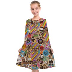 Multicolored Doodle Art Wallpaper Kids  Midi Sailor Dress by Salman4z