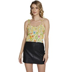 Nature Doodle Art Trees Birds Owl Children Pattern Multi Colored Flowy Camisole Tie Up Top by Salman4z