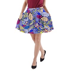 Blue Yellow Background Pattern Vector Texture Paisley A-line Pocket Skirt by Salman4z