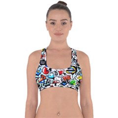 Graffiti Art Cartoon Comic Cross Back Hipster Bikini Top  by Salman4z
