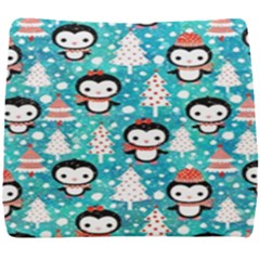 Blue Penguin Pattern Christmas Seat Cushion by Salman4z