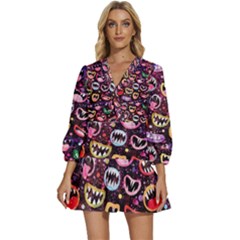 Funny Monster Mouths V-neck Placket Mini Dress by Salman4z